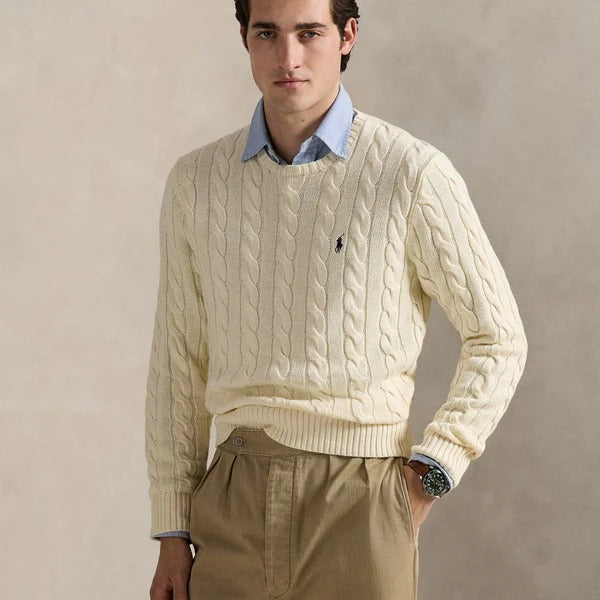 Zopfmusterpullover aus Baumwolle