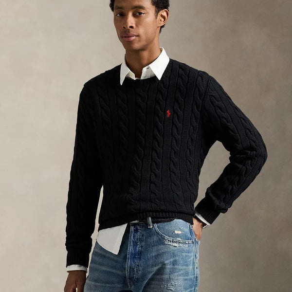 Zopfmusterpullover aus Baumwolle